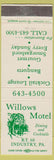 Matchbook Cover - Willows Motel Industry PA