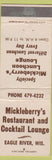 Matchbook Cover - Mickleberry's Restaurant Eagle River WI