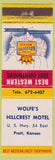 Matchbook Cover - Wolfe's Hillcrest Motel Pratt KS