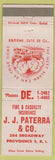 Matchbook Cover - JJ Paterra Co Providence RI