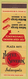 Matchbook Cover - Hotel Severin Indianapolis IN