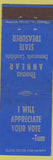 Matchbook Cover - Thomas Annear State Treasurer 1938 Colorado CO Democrat