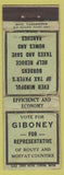 Matchbook Cover - Giboney for Rep Routt Moffat County CO Colorado WORN