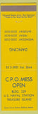 Matchbook Cover - CPO Mess Open Treasure Island CA
