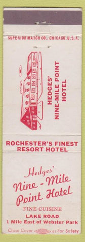 Matchbook Cover - Hedges' Nine Mile Point Hotel Rochester NY