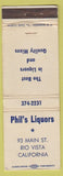 Matchbook Cover - Phil's Liquors Rio Vista CA