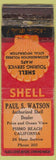 Matchbook Cover - Shell oil gas Paul Watson Pismo Beach CA TAPED WORN