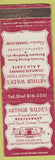 Matchbook Cover - Arthur Wilde's Restaurant Miami Beach FL