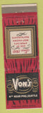 Matchbook Cover - Von's Restaurant Seattle WA