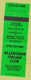 Matchbook Cover - Allentown Italian Club Allentown PA green
