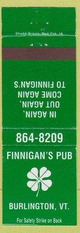 Matchbook Cover - Finnigan's Pub Burlington VT