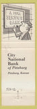 Matchbook Cover - City National Bank of Pittsburg KS