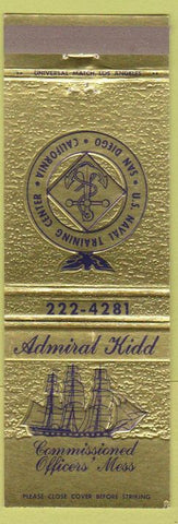 Matchbook Cover - Admiral Kidd Officers' Mess San Diego CA US Navy