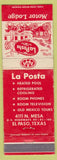 Matchbook Cover - La Posta Motor Lodge El Paso TX WEAR
