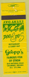 Matchbook Cover - Gropp's Famous Fish of Stroh Columbus IN