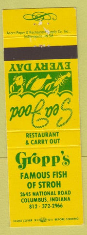 Matchbook Cover - Gropp's Famous Fish of Stroh Columbus IN