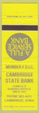 Matchbook Cover - Cambridge Sate Bank IA