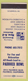 Matchbook Cover - Paddock Bowling Pacheco CA billiards Brunswick