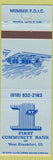Matchbook Cover - 1st Community Bank West Frankfort IL