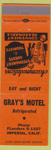 Matchbook Cover - Gray's Motel Imperial CA orange