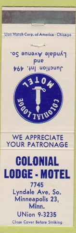 Matchbook Cover - Colonial Lodge Motel Minneapolis MN