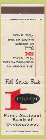 Matchbook Cover - 1st National Bank of Oconomowoc WI Okauchee