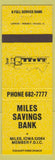 Matchbook Cover - Miles Savings Bank IA yellow