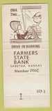Matchbook Cover - Farmers State Bank Sabetha KS 30 Strike