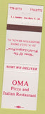 Matchbook Cover - Oma Pizza Italian Restaurant Bradenton Beach FL