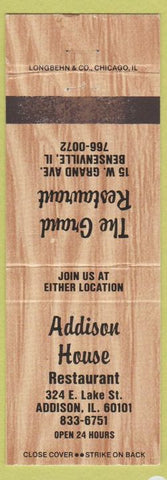 Matchbook Cover - Addison House Addison IL Bensenville IL