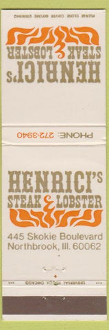 Matchbook Cover - Henrici's Steak Lobster Northbrook IL