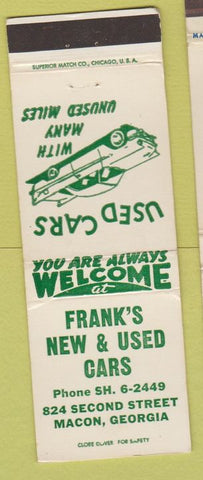 Matchbook Cover - Frank's New Used Cars Macon GA WEAR