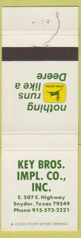 Matchbook Cover - John Deere Tractors Snyder TX Key Bros