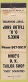 Matchbook Cover - Mike's OK Tailor Shop NO TOWN WEAR