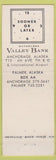 Matchbook Cover - Anchorage AK Valley Bank Palmer