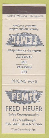 Matchbook Cover - Fred Heuer Insurance Red Oak IA