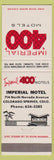 Matchbook Cover - Imperial 400 Motels Colorado Springs CO