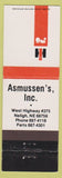 Matchbook Cover - International harvester Tractors Asmussen's Neligh NE