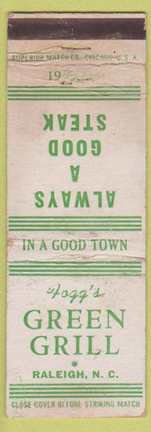 Matchbook Cover - Fogg's Green Grill Raleigh NC WEAR