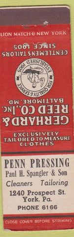 Matchbook Cover - Gerhard Reed Tailors Cleaners York PA