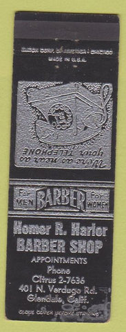 Matchbook Cover - Homer Harlor Barber Shop Glendale CA WEAR