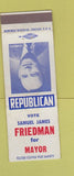 Matchbook Cover - Samuel James Friedman for Mayor election Republican