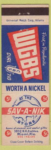 Matchbook Cover - WGBS CBS Radio 110 AM Nickel Store Miami FL