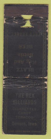 Matchbook Cover - Rex Billiards Denison IA Blatz Beer POOR