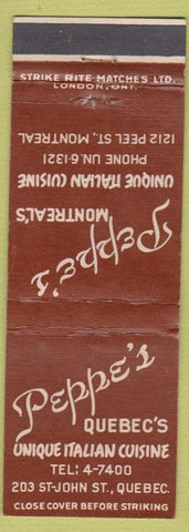 Matchbook Cover - Peppe's Italian Restaurant Montreal QC