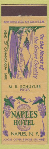 Matchbook Cover - Naples Hotel Naples NY Canandaigua Lake grape county