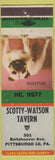Matchbook Cover - Scotty Watson Tavern Pittsburgh PA bulldog