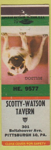 Matchbook Cover - Scotty Watson Tavern Pittsburgh PA bulldog