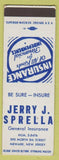 Matchbook Cover - Jerry Sprella Insurance Newark NJ SAMPLE WEAR