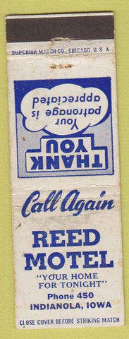 Matchbook Cover - Reed Motel Indianola IA WORN